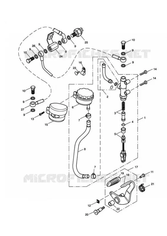 MAITRE CYLINDRE DE FREIN ARRIERE - RESERVOIR ET PEDALE JUSQU'AU 469050 Triumph MOTO Speed Speedmaster SPEEDMASTER EFI  SPEEDMASTER EFI